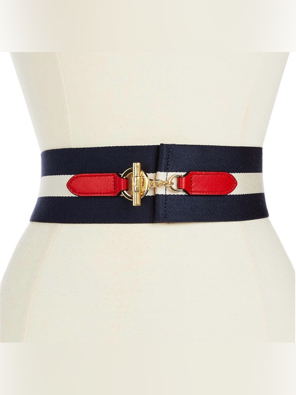 Lauren Ralph Lauren Nautical Belt Women’s L Navy Red White Stretch Leather